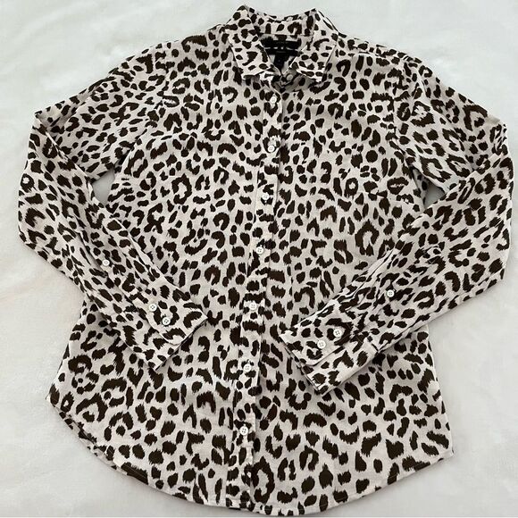 J. Crew Cheetah Print Linen Blend Perfect Button Down Shirt, Size 0 NWOT - Picture 7 of 11